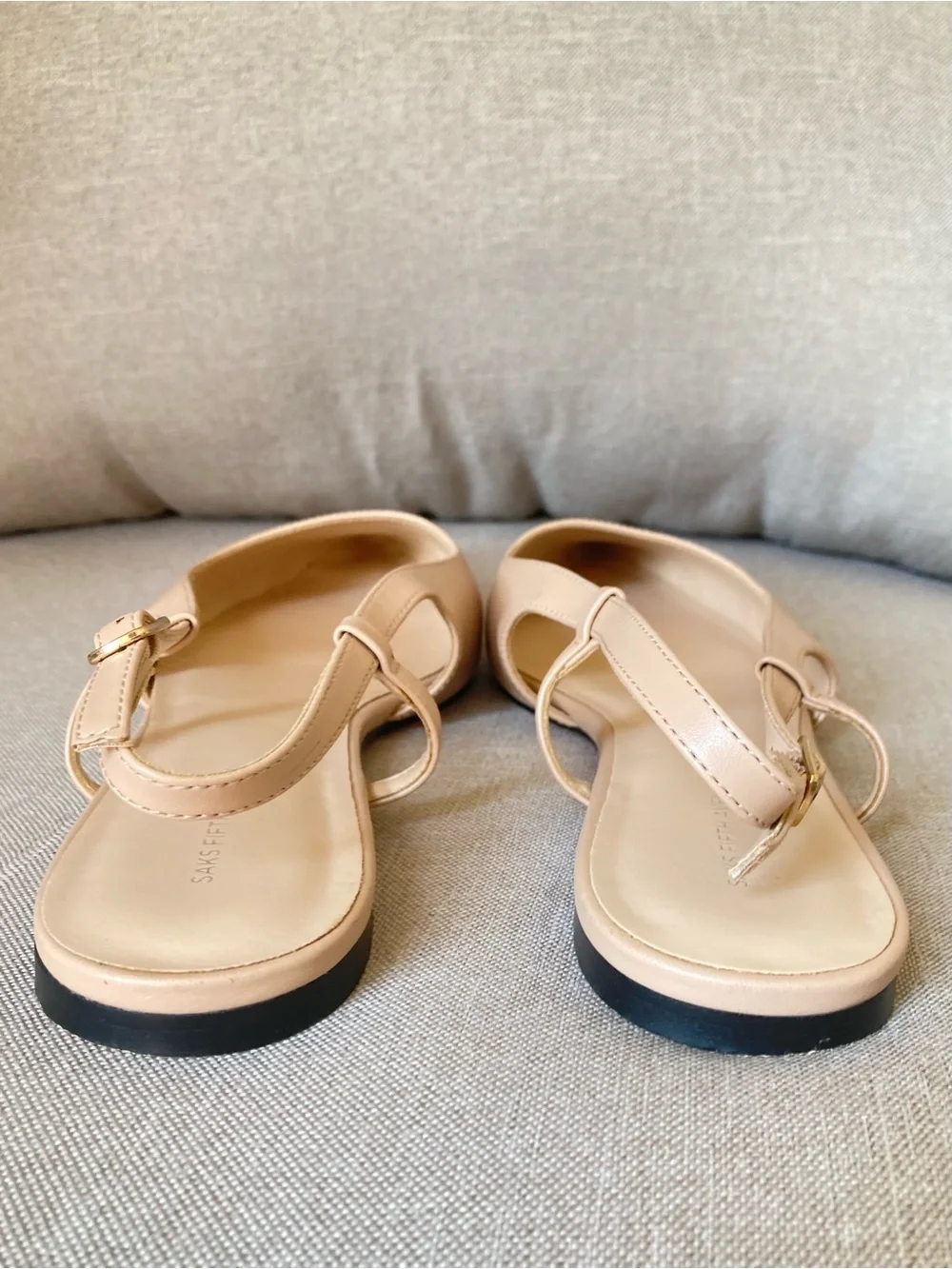 Saks Fifth Avenue Cap Toe Slingback Flats Nude Black Pointed Toe Shoes 9.5